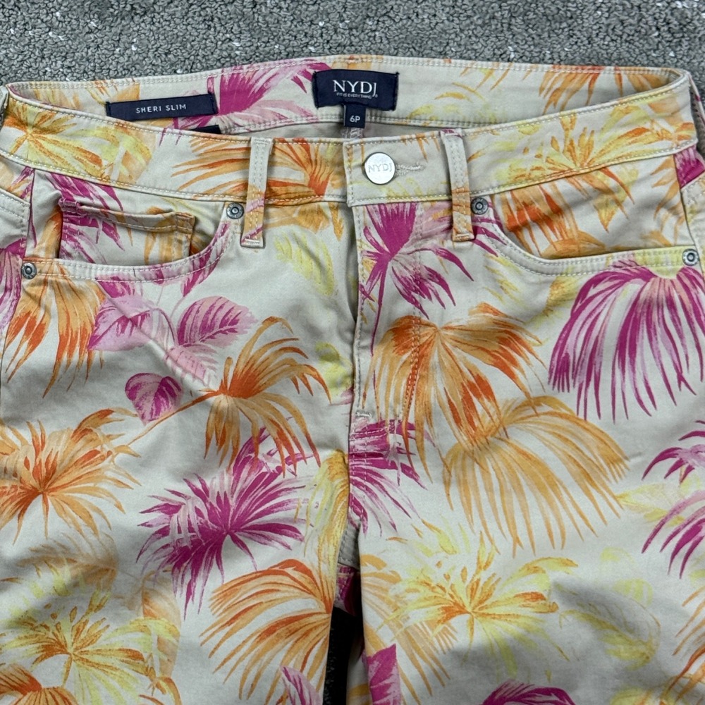 NYDJ Sheri Slim Jeans Womens 6P Petite Lift Tuck Orange Pink Tropical Stretch